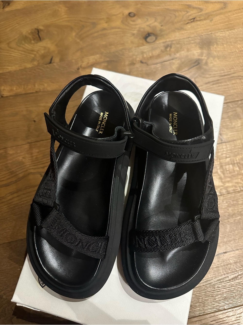 Moncler Black Leather Slide Sandals with Cushioned Sole